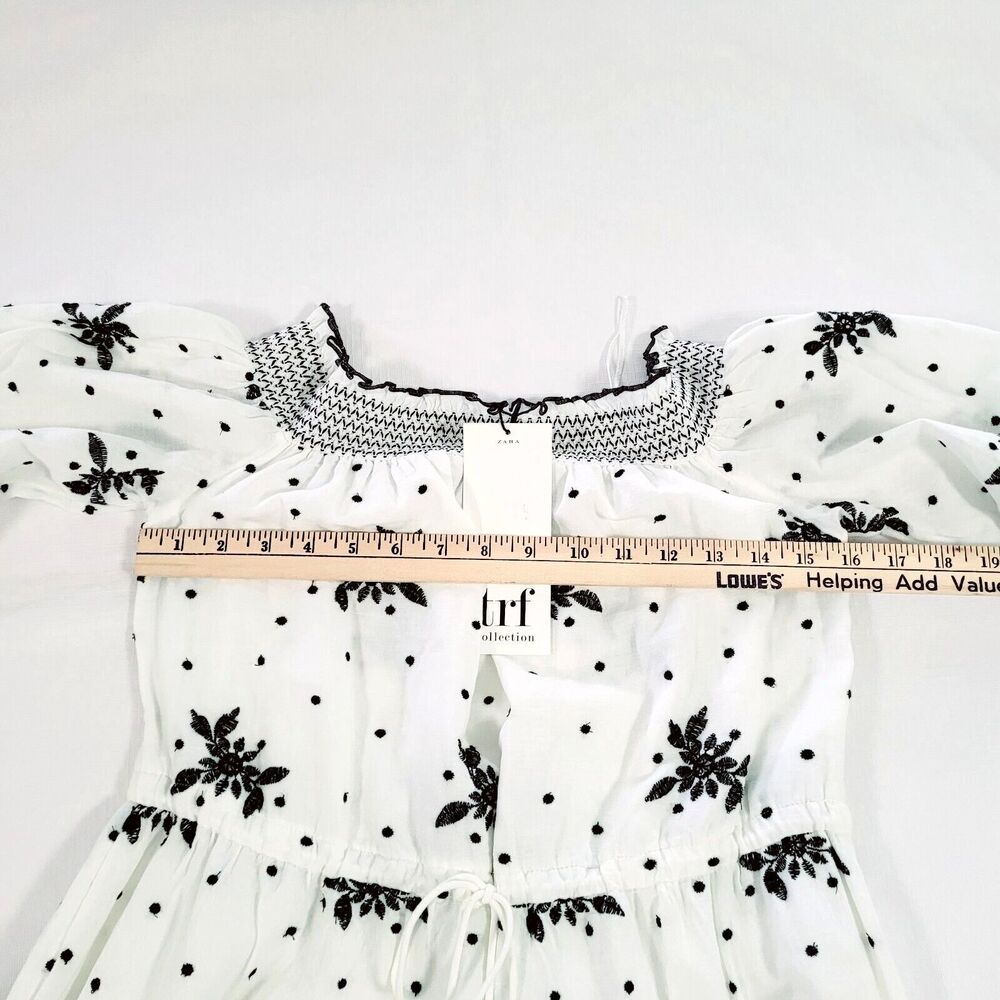 Zara Ecru off the shoulder Midi eyelet Dress S milkmaid Cottage tassels TRF - Picture 12 of 16